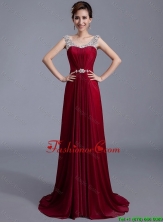 Cheap Brush Train Scoop Zipper Up Prom Dresses in Wine Red DBEE004FOR