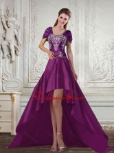 Dark Purple High Low Strapless Embroidery Prom Dresses for 2015 Spring QDZY258TZBFOR