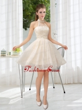 Halter Appliques Lace Up Prom Dress in Champagne BMT021FFOR