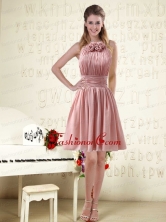 Halter Ruching and Handmade Flowers Empire Chiffon Prom Dresses BMT004DFOR