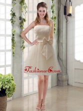 Popular Champagne Strapless Princess Bowknot Prom Dresses for 2015 BMT003AFOR