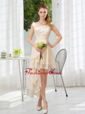 Scoop Lace High Low Short Sleeves Prom Dress BMT021CFOR 