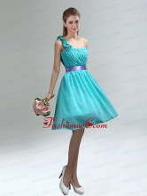Unique One Shoulder Ruches Teal Prom Dresses with Belt BMT006AFOR