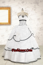 2015 Cheap Appliques and Ruffles White and Black Quinceanera Dresses FNAO291FOR