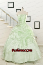 2015 Cheap Beading Strapless Yellow Green Quinceanera Gowns FNAO208FOR