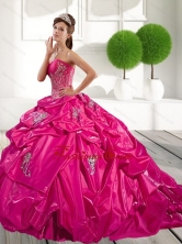 2015 Classical Appliques and Pick Ups Quinceanera Dress in Hot Pink QDDTB14002FOR