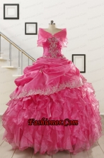 2015 Elegant Appliques and Ruffles Quinceanera Gowns in Hot Pink FNAO068AFOR