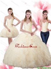 2015 Elegant Beaded Sweetheart Champagne Quinceanera Dresses with Ruffles SJQDDT66001FOR