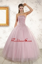 2015 Light Pink Strapless Elegant Sweet 16 Dresses with Appliques XFNAO896FOR