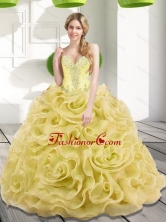 2015 Luxurious Beading and Rolling Flowers Gold Quinceanera Dresses SJQDDT17002-5FOR 