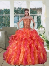 2015 Multi Color Strapless Quince Dress with Beading and Ruffles QDZY251TZFXFOR