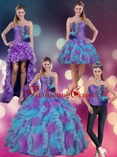 2015 Multi Color Strapless Quinceanera Dress with Beading and Ruffles QDZY453TZA2FOR