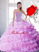 2015 New Style Lilac Quinceanera Gown with Beading and Ruffled Layers QDDTC1002FOR