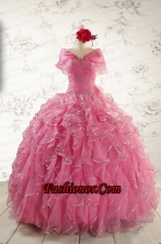 2015 New Style Rose Pink Quinceanera Dresses with  Beading FNAO744AFOR