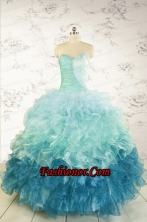 2015 Prefect Blue Quinceanera Dresses with Beading and Ruffles FNAO5640FOR