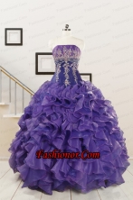 2015 Prefect Purple Sweet 15 Dresses with Embroidery and Ruffles FNAO6017FOR
