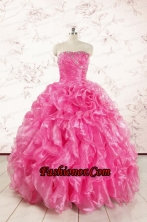2015 Pretty Hot Pink Quinceanera Dresses with Appliques and Ruffles FNAO5822FOR