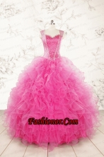 2015 Pretty Straps Hot Pink Quinceanera Dresses with Beading FNAOA46FOR