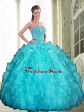 2015 Romantic Beading and Ruffles Sweetheart Quinceanera Dresses in Aqua Blue QDDTA35002FOR