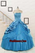 2015 Spring Fashionable Appliques Teal Quinceanera Dresses  FNAO164FOR