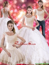 2015 Summer Perfect Laceed and Beaded Quinceanera Dress with Cap Sleeves SJQDDT45001FOR