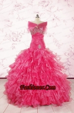 2015 Sweetheart Sequins Ruffles Unique Hot Pink Quinceanera Dresses  FNAO305AFOR
