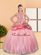Beautiful 2015 Beading and Pick Ups Sweetheart Quinceanera Dresses in Rose Pink QDDTA10002-1FOR