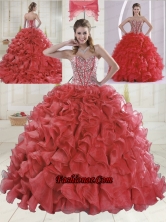 Beautiful Sweetheart Coral Red Quinceanera Dresses with Brush Train XLFY091906B-14FOR