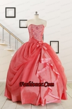 Cheap Strapless Ball Gown Quinceanera Dresses in Watermelon for 2015 FNAO5752FOR