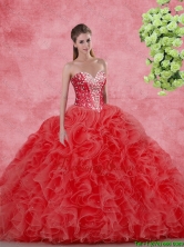 Discount Beaded Red Quinceanera Gowns for 2016 Spring SJQDDT106002-1FOR