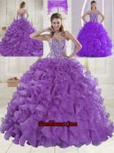Eggplant Purple Brush Train Quinceanera Dresses with Sweetheart XLFY091906B-9FOR 