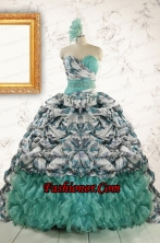 Exquisite Turquoise Sweep Train Quinceanera Dresses with Beading For 2015  FNAO789FOR