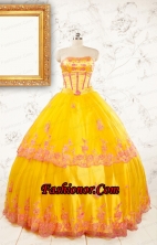 Gold Strapless Beautiful Quinceanera Dresses with Appliques FNAO431FOR