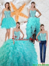 Gorgeous Aqua Blue Detachable Quinceanera Gowns with Beading and Ruffles QDDTA75008FOR