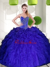 Gorgeous Peacock Blue Sweetheart Beading Ball Gown 2015 Quinceanera Dress with Ruffles QDDTC48002FOR
