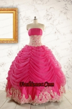 Luxurious Lace Appliques 2015 Quinceanera Gowns in Hot Pink FNAO501FOR