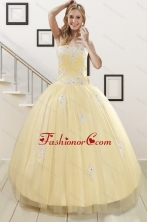 Luxurious Light Yellow Sweet 16 Dresses with White Appliques XFNAO5937FOR