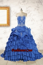Modern Brush Train Appliques Sweet 15 Dresses in Royal Blue FNAO6050FOR
