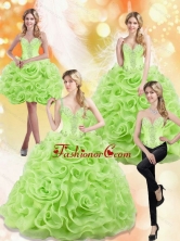 Modest Spring Green 2015 Quinceanera Dresses with Beading and Rolling Flowers SJQDDT17001FOR