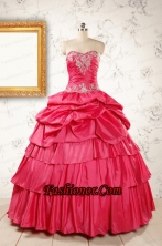 Most Popular Coral Red Sweet 16 Dresses with Appliques FNAO154FOR