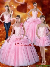 New Arrival 2015 Summer Sweetheart Bowknot Quinceanera Dresses with Beading in Pink SJQDDT75001FOR