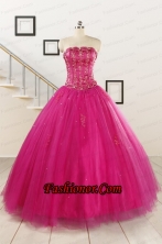 Perfect Fuchsia Quinceanera Dresses with Beading and Appliques for 2015 FNAO140FOR