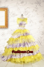 Popular Beading Yellow Sweet 15 Dresses with Sweep Train FNAO754AFOR