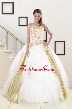 Popular Strapless White 2015 Quinceanera Dresses with Appliques XFNAO427FOR