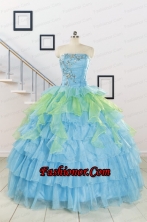 Pretty Beading Strapless Multi-color Quinceanera Dress for 2015 FNAO255FOR
