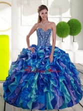 Remarkable Beading and Ruffles Sweetheart 2015 Sweet 15 Dresses in Multi Color QDDTA55002FOR