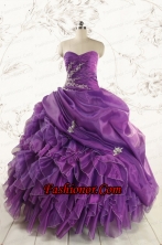Romantic Purple Ball Gown 2015 Quinceanera Dress with Appliques and Ruffles FNAO5845FOR