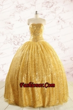 Romantic Sequins Yellow Quinceanera Dress with Strapless FNAO45FOR