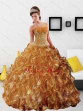 Sturning Appliques and Ruffles 2015 Quinceanera Dress in Gold QDDTB17002FOR