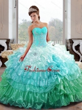 The Super Hot Sweetheart 2015 Quinceanera Gown with Appliques and Ruffled Layers QDDTB25002-1FOR
